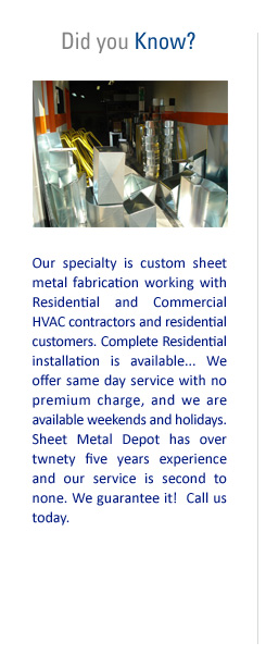 Sheet-metal-depot-toronto.com | Ductwork and Fittings services in Scarborough, work for the HVAC industry. There are literally hundreds of types of mechanical parts and styles of ducts and fittings used in this vast industrial market.